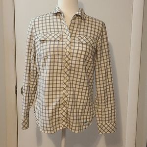 Talbots White, Grey, and Silver Button Down Shirt